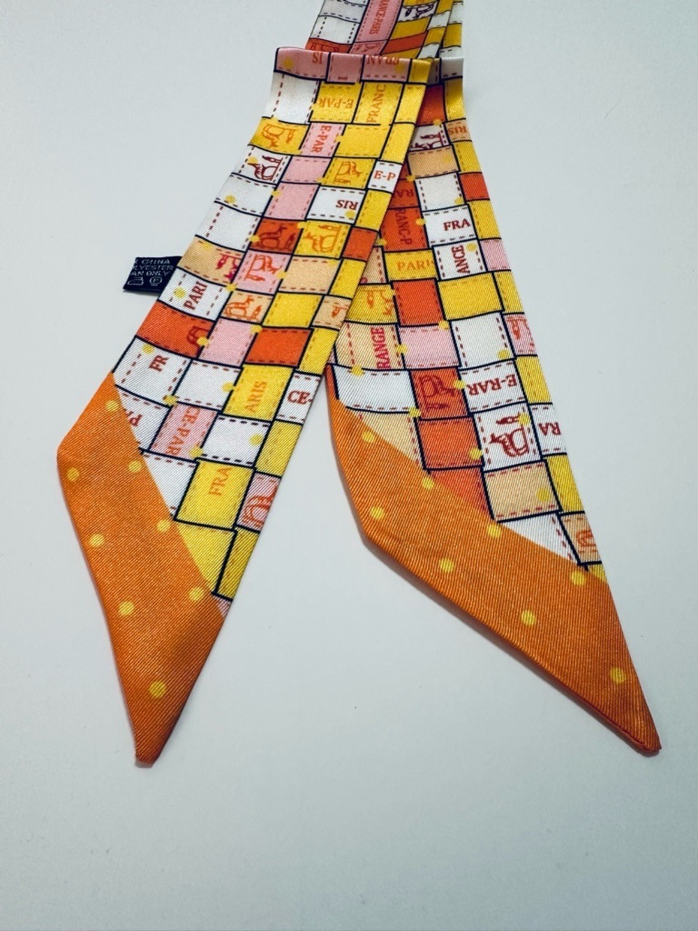 ORANGE SQUARE PARIS PRINT SKINNY SCARF STYLE HANDBAG HANDLE WRAP HAIR NECK TIE - Picture 8 of 8